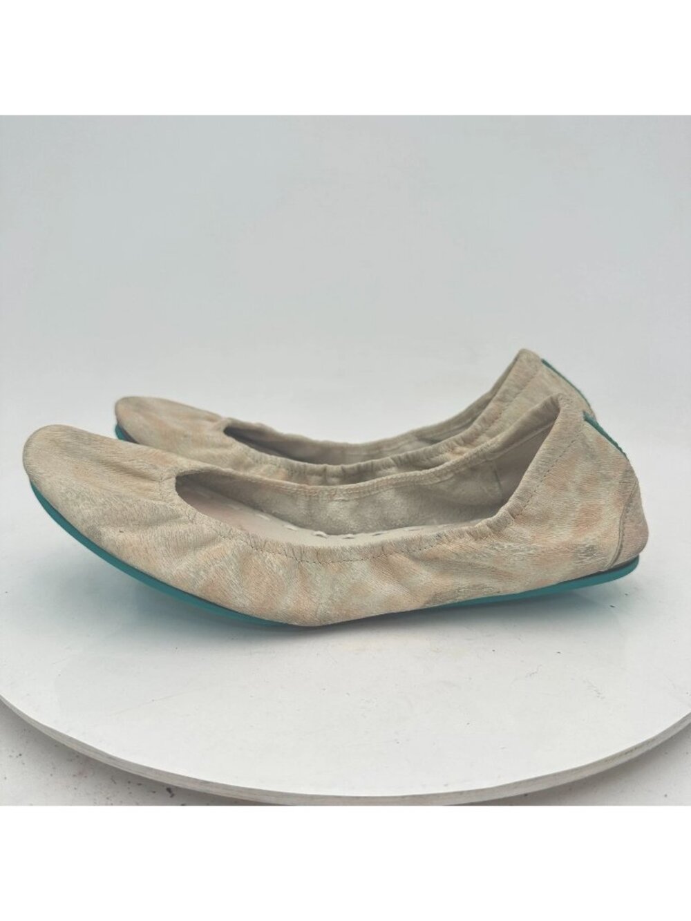 Tieks By Gavrieli Women Size 8 Cream Ivory Leather Teal Accents Ballet Flat Shoe